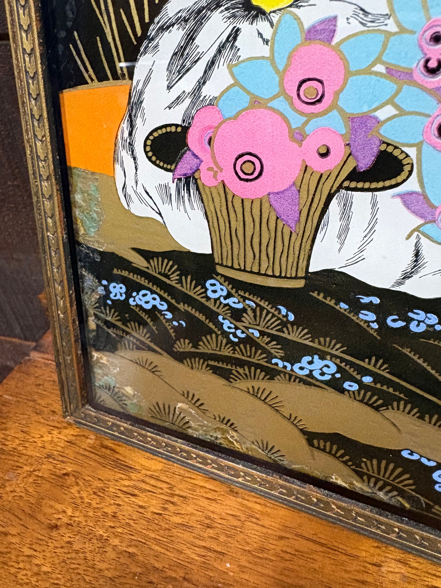 Vintage Eglomise Painting Under Glass Art