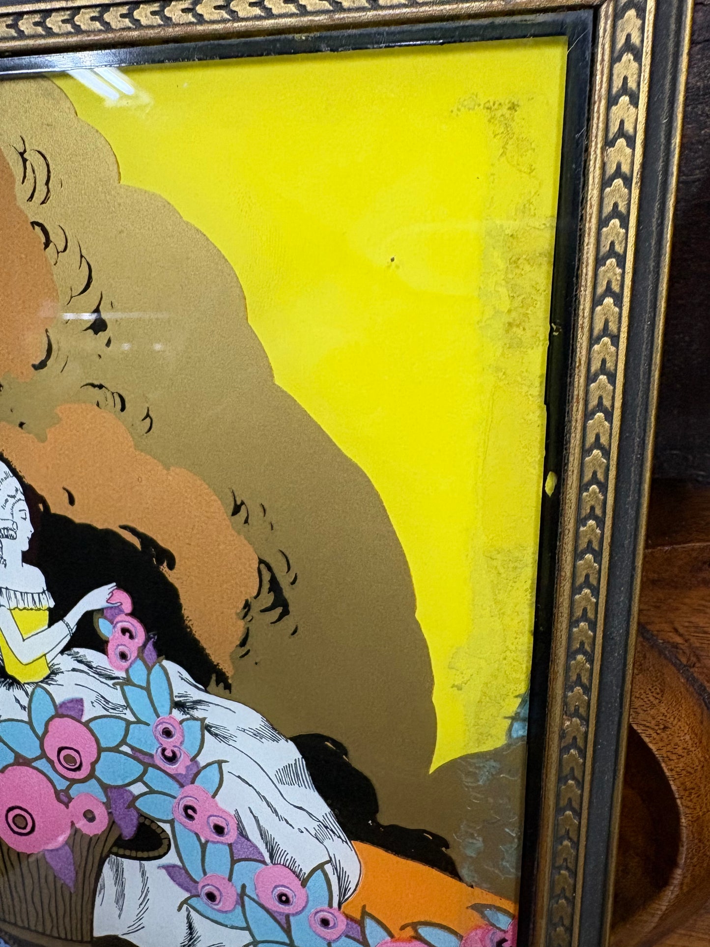 Vintage Eglomise Painting Under Glass Art
