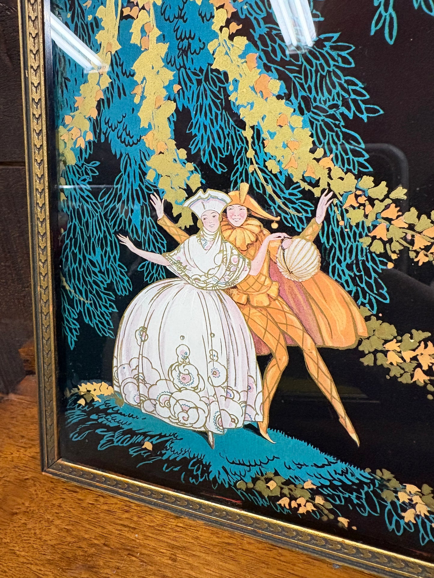Vintage Eglomise Painting Under Glass Art