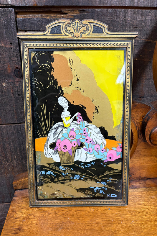Vintage Eglomise Painting Under Glass Art